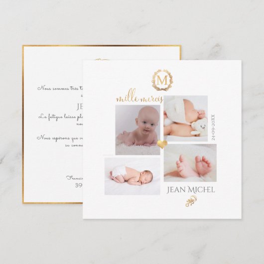 Monogramme de bricolage en D'or Remerciement cards Kaart (Voorkant / Achterkant)