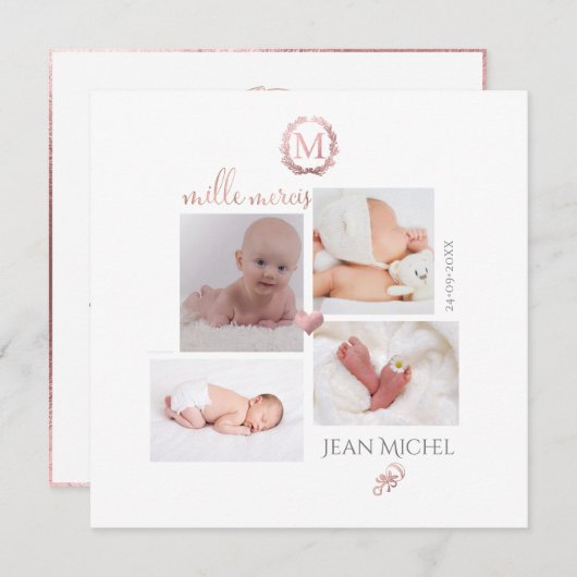 Monogramme de bricolage en D'or Remerciement Kaart (Voorkant / Achterkant)