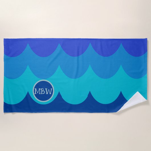 Monogramme handdoek met blauwe golven (Voorkant)