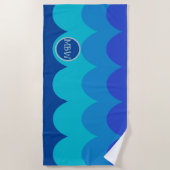 Monogramme handdoek met blauwe golven (Voorkant)