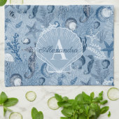 Monogramme Keukenhanddoek met Blauwe Oceaan Zeelev (Gevouwen)