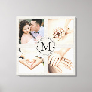 Monogramme krans collage met 4 foto's canvas afdruk