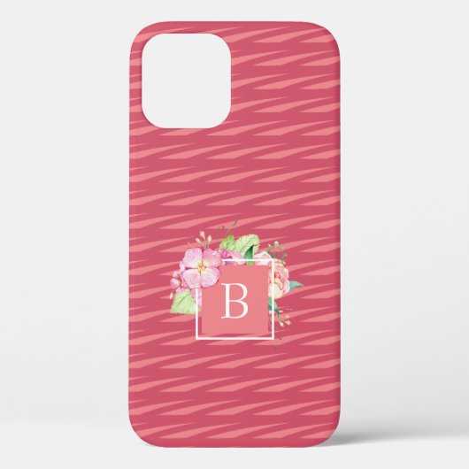 Monogramme Roze & Roze Koraal Bloem Case-Mate iPhone Case (Achterkant)
