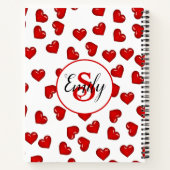 monogramme stijlvol rood hartpatroon op wit notitieboek (Achterkant)