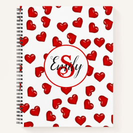 monogramme stijlvol rood hartpatroon op wit notitieboek