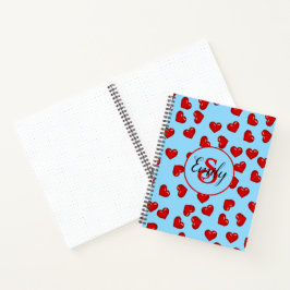 monogramme stijlvol rood hartritme op waterblauw notitieboek