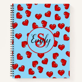 monogramme stijlvol rood hartritme op waterblauw notitieboek
