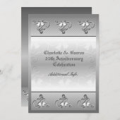 Monogrammed 25th Jubileum Silver Invitation Kaart (Voorkant / Achterkant)