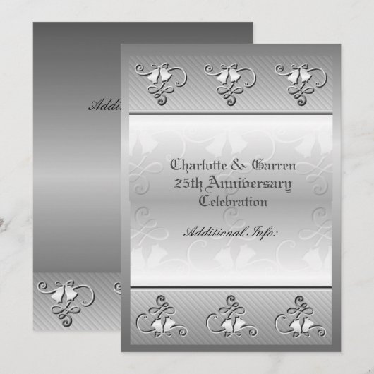 Monogrammed 25th Jubileum Silver Invitation Kaart (Voorkant / Achterkant)