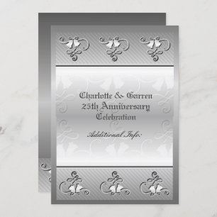 Monogrammed 25th Jubileum Silver Invitation Kaart