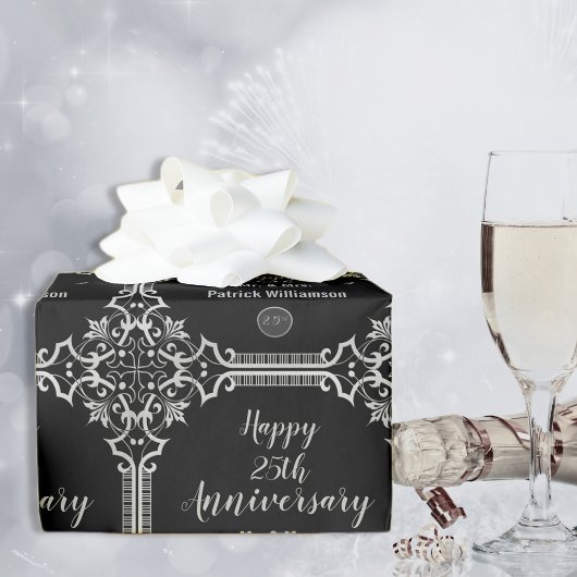 Monogrammed 25th Wedding Jubileum Silver Cadeaupapier