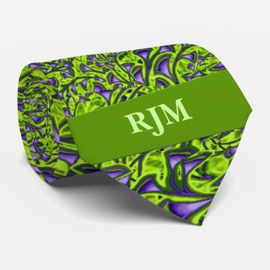 Monogrammed 2-zijdige groene en Paarse Paisley Stropdas (Opgerold)