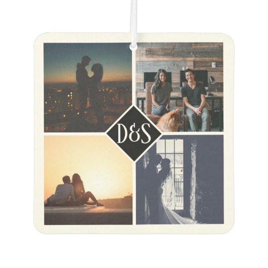 Monogrammed 4 Foto Aangepaste Collage Persoonlijk Luchtverfrisser (Voorkant)