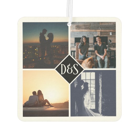 Monogrammed 4 Foto Aangepaste Collage Persoonlijk Luchtverfrisser (Achterkant)