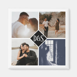 Monogrammed 4 Foto Aangepaste Collage Persoonlijk Magneet