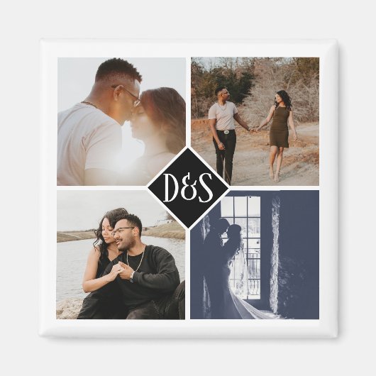 Monogrammed 4 Foto Aangepaste Collage Persoonlijk Magneet (Voorkant)