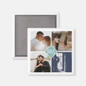 Monogrammed 4 Foto Aangepaste Collage Persoonlijk Magneet (Voorkant / Achterkant)