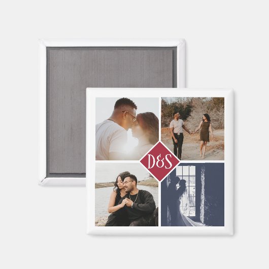 Monogrammed 4 Foto Aangepaste Collage Persoonlijk Magneet (Voorkant / Achterkant)