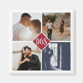 Monogrammed 4 Foto Aangepaste Collage Persoonlijk Magneet