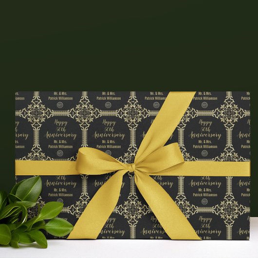 Monogrammed 50th Wedding Jubileum Art Deco Cadeaupapier