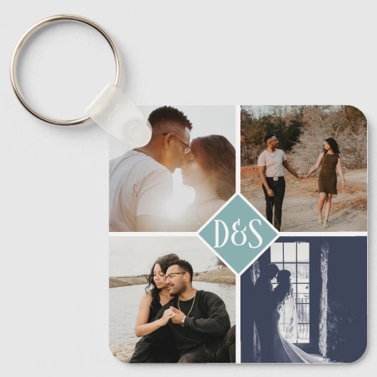 Monogrammed 5 Aangepaste Collage van de Foto Geper Sleutelhanger (Voorkant)