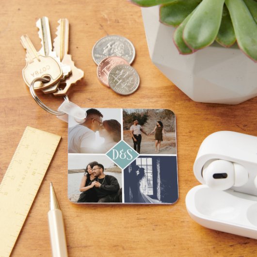 Monogrammed 5 Aangepaste Collage van de Foto Geper Sleutelhanger (Bureau)