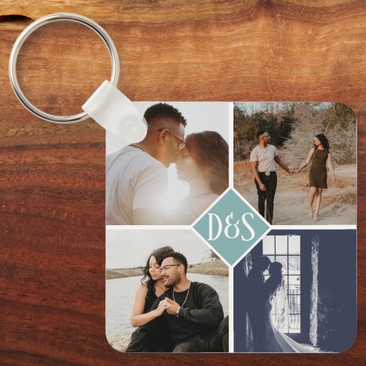 Monogrammed 5 Aangepaste Collage van de Foto Geper Sleutelhanger (Voorkant)