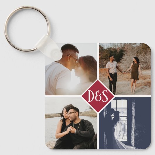 Monogrammed 5 Aangepaste Collage van de Foto Geper Sleutelhanger (Voorkant)