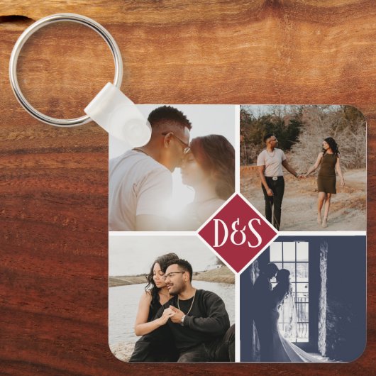 Monogrammed 5 Aangepaste Collage van de Foto Geper Sleutelhanger (Voorkant)