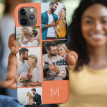 Monogrammed 5 Foto Collage Oranje Case-Mate iPhone Case<br><div class="desc">Gepersonaliseerd iPhone hoesje met je initiaal, multi fotocollage en oranje achtergrond. De fotosjabloon staat klaar voor u om uw afbeeldingen toe te voegen en werkt met de klok mee van rechtsboven. De fotocollage maakt gebruik van landschaps- en portretformaten om u een verscheidenheid aan opties te bieden om uw favoriete foto's...</div>