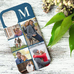 Monogrammed 6 Foto Collage Blue Case-Mate iPhone Case<br><div class="desc">Monogrammed foto collage iPhone case die je kunt personaliseren met 6 van je favoriete foto's en je initiaal. De sjabloon is klaar voor u om uw foto's toe te voegen, die boven aan onder aan de linkerkant werken, dan boven aan onder aan de rechterkant. Het ontwerp heeft een diepe blauwe...</div>