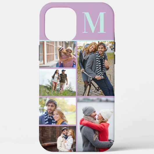 Monogrammed 6 Foto Collage Lila Munt Case-Mate iPhone Case (Achterkant)