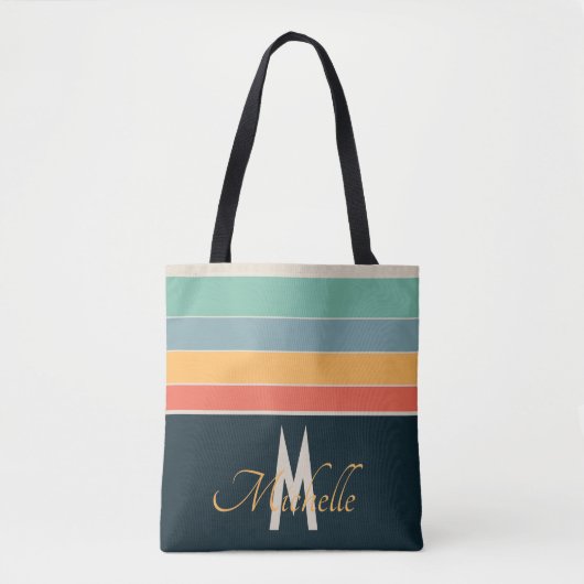 Monogrammed 70s Stripes patroon Tote Bag (Voorkant)