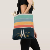 Monogrammed 70s Stripes patroon Tote Bag (Dichtbij)