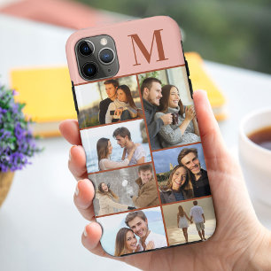 Monogrammed 7 Foto Collage op Terracotta Peach Case-Mate iPhone Case