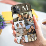 Monogrammed 7 Fotocollage op Donker Hout Case-Mate iPhone Case<br><div class="desc">Monogram fotocollage iPhone hoesje dat u kunt personaliseren met 7 van uw favoriete foto's en uw initiaal. De sjabloon is klaar voor u om uw foto's toe te voegen, werken van boven naar beneden aan de linkerkant, dan van boven naar beneden aan de rechterkant. Het ontwerp heeft een rustieke houten...</div>