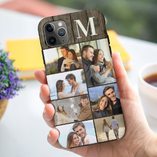 Monogrammed 7 Fotocollage op Donker Hout Case-Mate iPhone Case