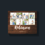 Monogrammed 8 foto familie collage rustiek hout canvas afdruk<br><div class="desc">Gebruik je favoriete foto's om je thuis te versieren.</div>