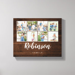 Monogrammed 8 foto familie collage rustiek hout canvas afdruk
