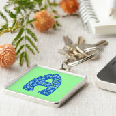 Monogrammed A Blue Floral Pattern Sleutelhanger (Zijkant)