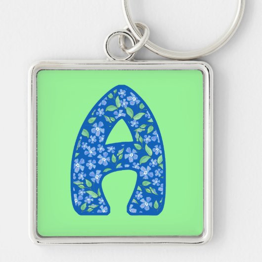 Monogrammed A Blue Floral Pattern Sleutelhanger (Voorkant)