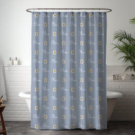 Monogrammed Aangepaste Naam Wit Daisy Bloemen Patr Douchegordijn