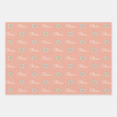 Monogrammed Aangepaste Naam Wit Daisy Bloemen Patr Inpakpapier Vel (Voorkant 3)