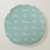 Monogrammed Aangepaste Naam Wit Daisy Bloemen Patr Rond Kussen (Voorkant)