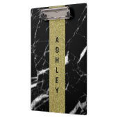 Monogrammed Aangepaste naam zwart marmer en goud Klembord (Links)