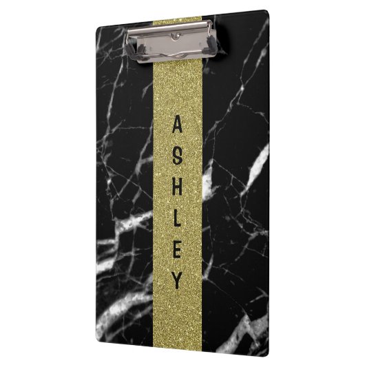 Monogrammed Aangepaste naam zwart marmer en goud Klembord (Links)