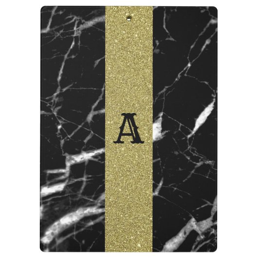 Monogrammed Aangepaste naam zwart marmer en goud Klembord (Achterkant)
