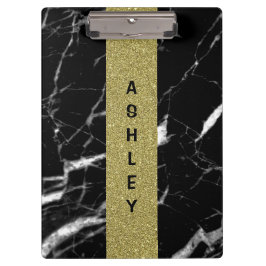 Monogrammed Aangepaste naam zwart marmer en goud Klembord