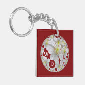 Monogrammed Abstract Fun Floral Art Bourgogne Sleutelhanger (Voorkant Links)