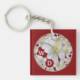 Monogrammed Abstract Fun Floral Art Bourgogne Sleutelhanger